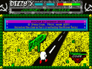 Dizzy X - Part 1 - Journey To Russia (1995)(Speed Code)(ru)[128K] ROM